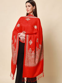 Thumbnail for Women Black & Gold Embroidered Viscose Rayon Shawl