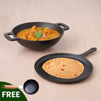 Thumbnail for the-indus-valley-castrong-cast-iron-cookware-set:-tawa+-kadai-(wok-model),-kitchen-set-for-home,-pr