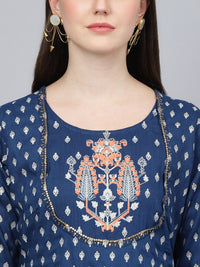 Thumbnail for women-blue-ethnic-motifs-printed-anarkali-kurta