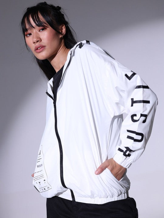 Typography Printed Windcheater Bomber Jacket