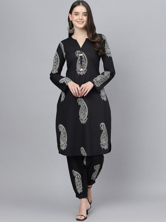 Paisley Printed Pure Cotton Straight Kurta with Trousers