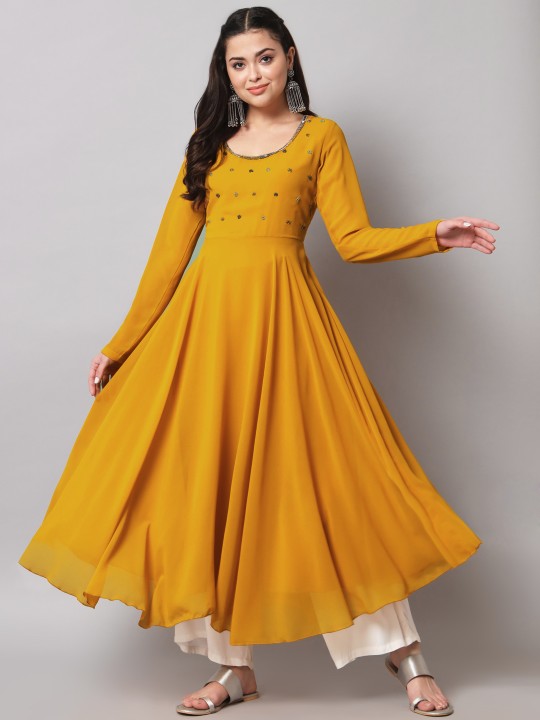 Women Burgundy Ethnic Motifs Georgette Anarkali Kurta