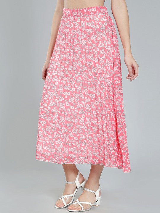 Women Red & White Floral Printed A-Line Knee-Length Skirts