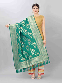 Thumbnail for Pink & Gold-Toned Woven Design Art Silk Dupatta with Zari