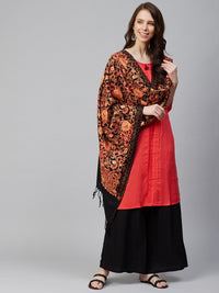 Thumbnail for women-black-&-orange-embroidered-shawl
