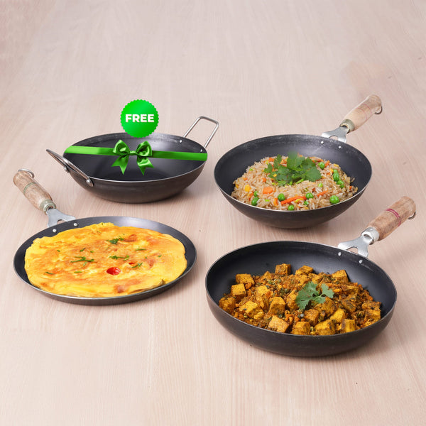 the-indus-valley-100%-pure-iron-cookware-set:-tawa+-fry-pan+-wok,-toxi