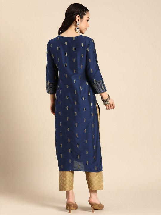 Women Green & Gold-Toned Ethnic Motifs Dobby Kurta
