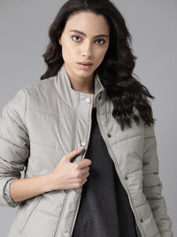 Thumbnail for Women Olive Green Solid Padded Jacket