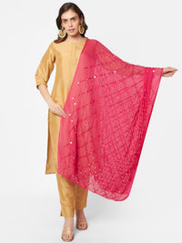 Thumbnail for pink-ethnic-motifs-embroidered-dupatta-with-mirror-work