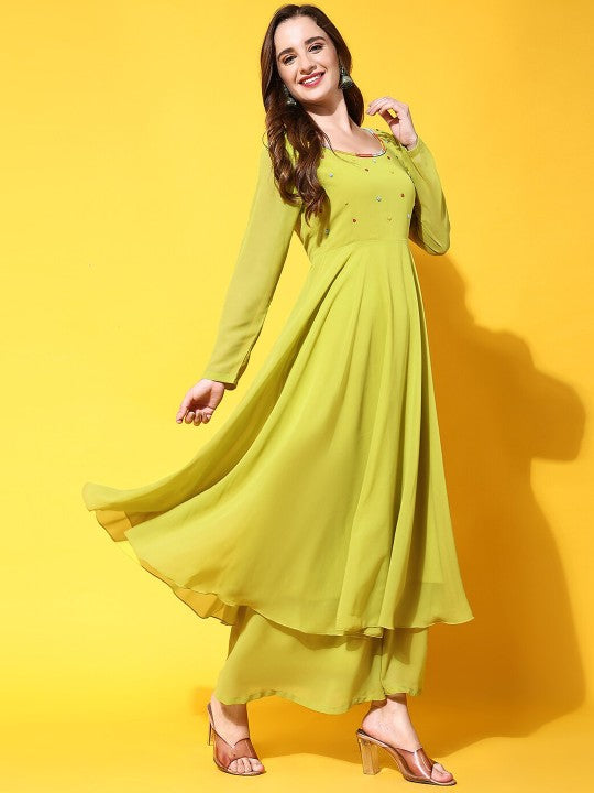 Women Burgundy Ethnic Motifs Georgette Anarkali Kurta
