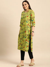 Thumbnail for women-green-&-red-floral-printed-pure-cotton-kurta