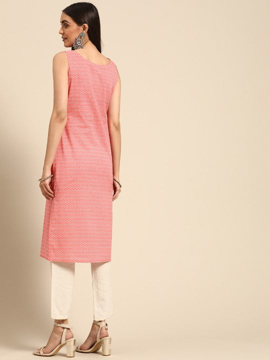 Women Ethnic Motifs Printed Kantha Work Dobby Kurta