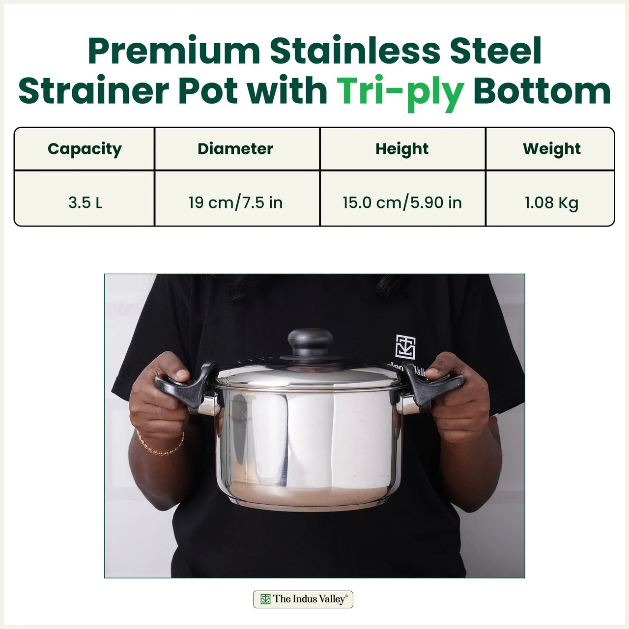 Veggies Boiler Pot, Steamer Cooker, Induction & Gas, 1.08 Kg, 19cm, 3.5 L