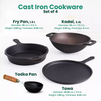 Thumbnail for The Indus Valley CASTrong Cast Iron Cookware Set: Tadka Pan + Cast Iron Tawa With Handle (Pre Seasoned) + Cast Iron Kadai Wok Model + Cast Iron Fry Pan, Kitchen set for Home, 100% Pure, Toxin