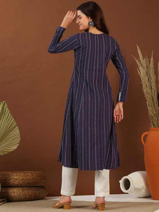 ethnic-woven-design-round-neck-panelled-cotton-a-line-kurta