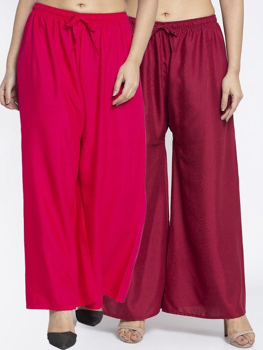 Women Pink & Green 2 Palazzos