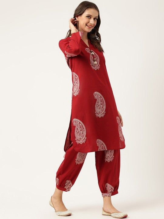 Paisley Printed Pure Cotton Straight Kurta with Trousers