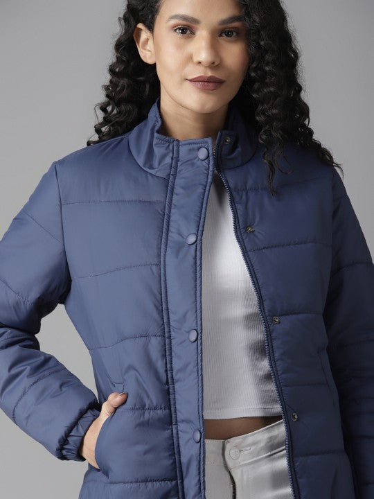 Women Grey Solid Padded Jacket