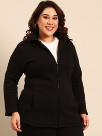 Thumbnail for plus-size-mock-collar-cotton-bomber-jacket