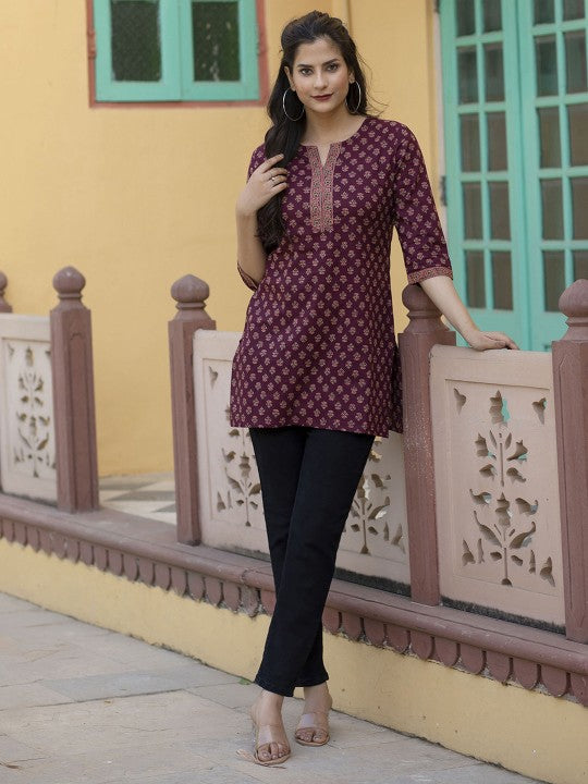 Women Maroon Printed Tunic