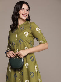 Thumbnail for women-ethnic-motifs-printed-sequinned-cotton-kurta
