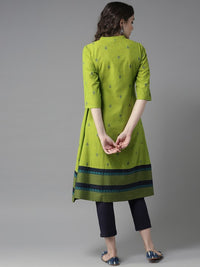 Thumbnail for women-green-&-navy-blue-woven-design-a-line-kurta