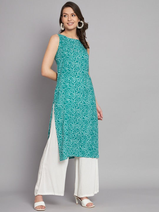 Floral Printed Boat Neck Straight Kurta