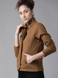 Thumbnail for women-brown-solid-tailored-jacket