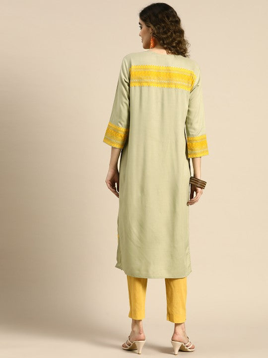 Floral Yoke Printed Mirror Work Kurta