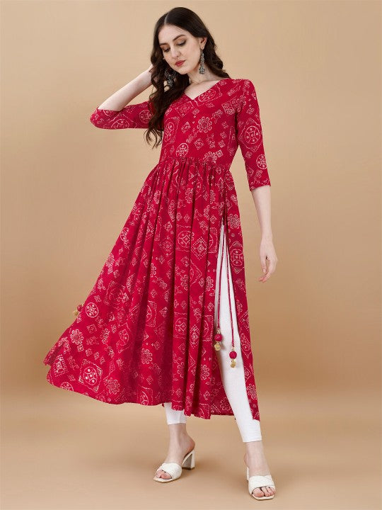 Women Paisley Embroidered Extended Sleeves Mirror Work Anarkali Kurta