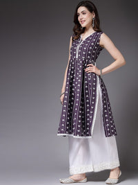 Thumbnail for purple-v-neck-geometric-dyed-thread-work-anarkali-kurta