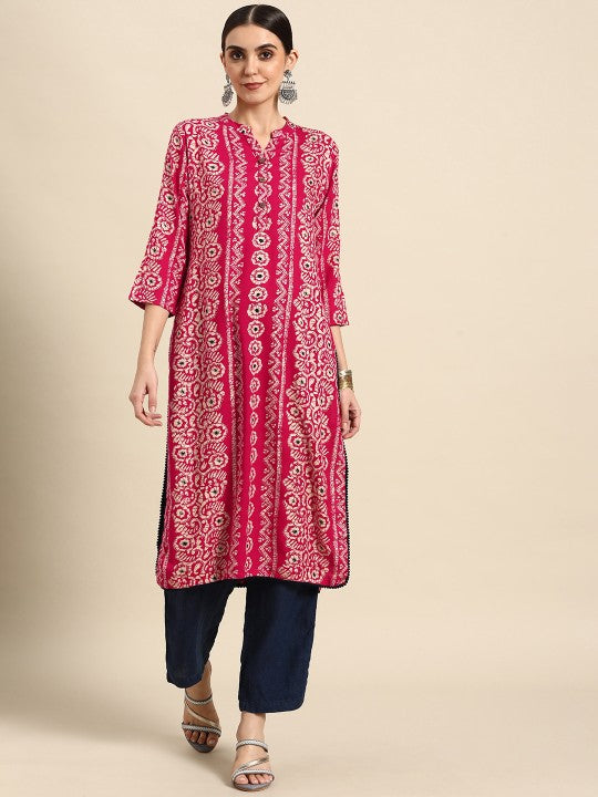 Women Green & Off White Ethnic Motifs Printed Kurta
