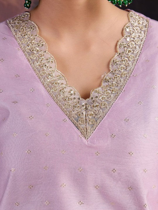 Floral Woven Design V-Neck Straight Kurta With Trouser & Dupatta
