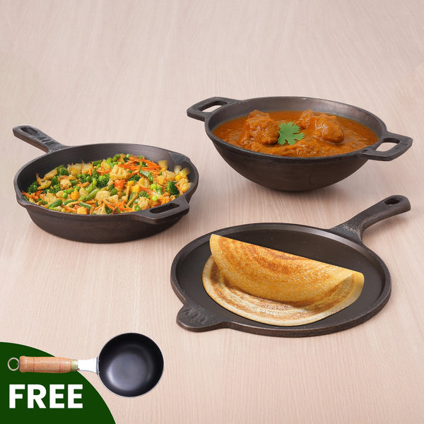 the-indus-valley-super-smooth-cast-iron-set:-kadai+-tawa+-frypan,-kitchen-set-for-home,-nonstick,-100%-pure,-toxi