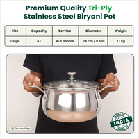 Thumbnail for Biryani Cooking Pot+ Glass Lid, Premium Quality, 3 Layer Thick Body, 100% Toxin