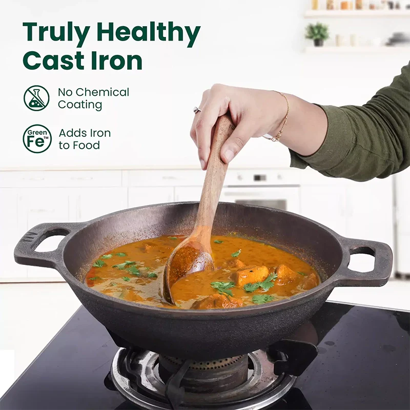 The Indus Valley CASTrong Cast Iron Cookware Set: Tadka Pan + Cast Iron Tawa With Handle (Pre Seasoned) + Cast Iron Kadai Wok Model + Cast Iron Fry Pan, Kitchen set for Home, 100% Pure, Toxin