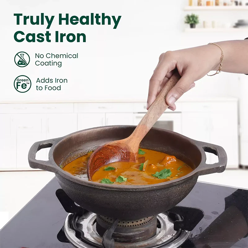 The Indus Valley CASTrong Cast Iron Cookware Set: Tawa + Fry Pan + Wok Kadai, Kitchen set for Home, Pre