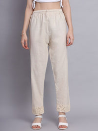 Thumbnail for pure-cotton-lace-hem-design-straight-palazzos