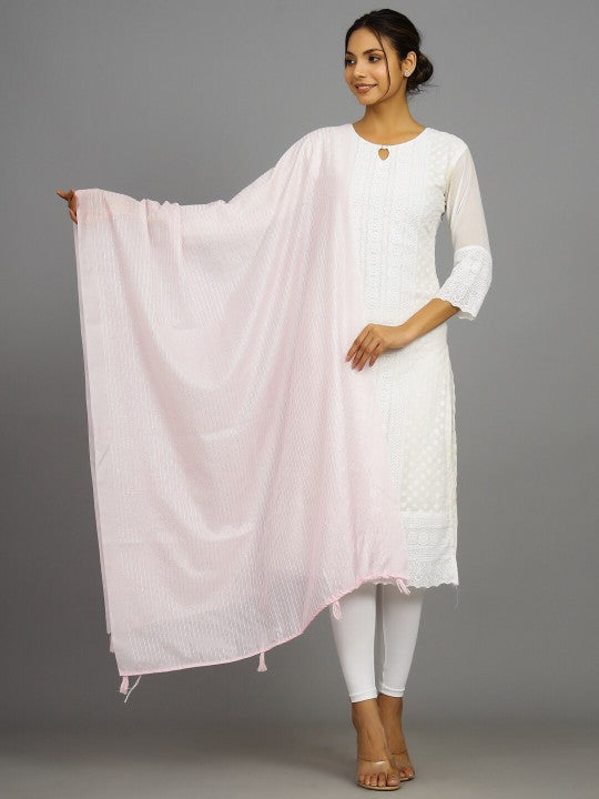 Striped Embroidered Dupatta with Sequinned