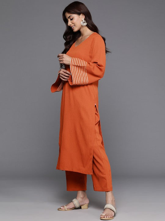 Women Regular Gotta Patti Silk Crepe Kurta with Trousers & With Dupatta