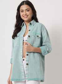 Thumbnail for spread-collar-longline-denim-jacket