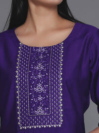 Thumbnail for geometric-embroidered-round-neck-three-quarter-sleeves-thread-work-kurta