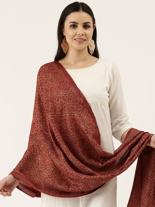 Women Brown Printed Wool Shawl