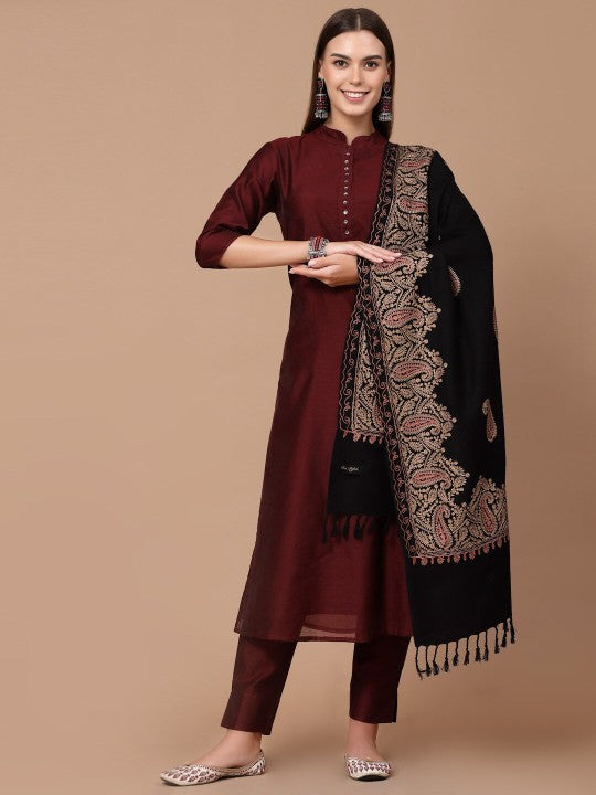 Paisley Aari Embroidered Woollen Shawl