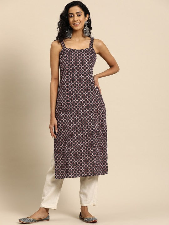 Women Pink & Magenta Printed Strappy Straight Kurta