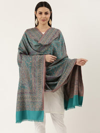 Thumbnail for women-teal-woven-design-wool-jamawar-shawl