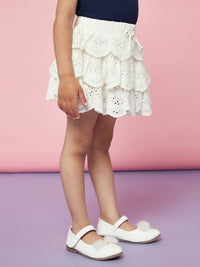 Thumbnail for girls-white-schiffli-printed-knee-length-flared-skirts
