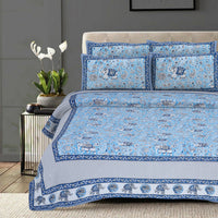 Thumbnail for Rudra Bazaar Blue 210 TC Cotton Double King Bedsheet With 2 Pillow Covers