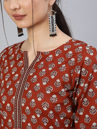 Thumbnail for Women Navy Blue Ethnic Printed Cotton Straight Kurta