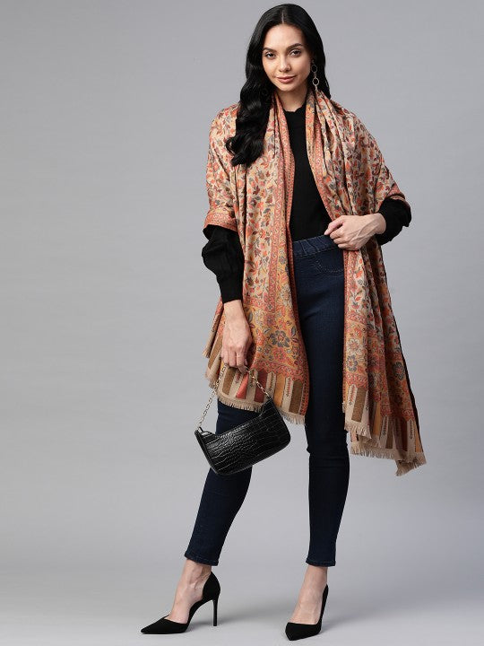 women-beige-floral-woven-design-fusion-shawl